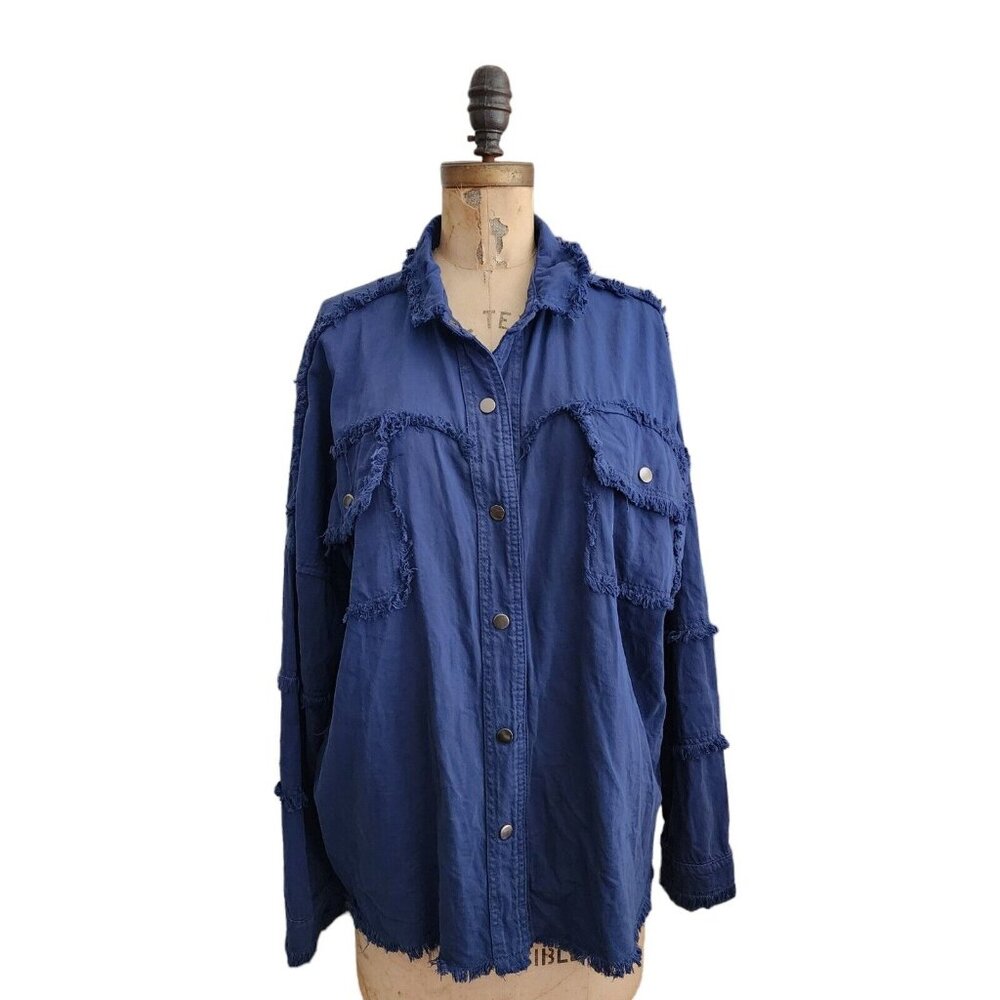 Elan Devan Rock & Roll Distressed Frayed Shacket … - image 4